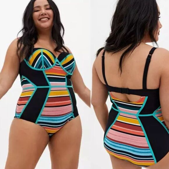 Torrid Slim Fix Underwire Piping One Piece Swimsuit 5X - Picture 1 of 7